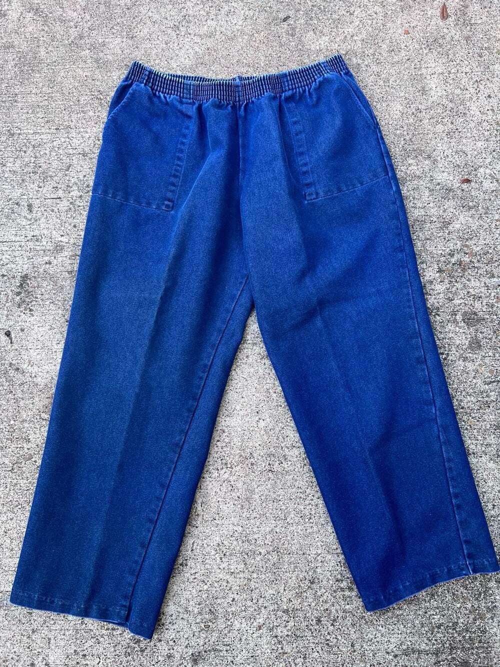 Vintage Denim Elastic Waist Pants Size L Blue Cotton Twill USA